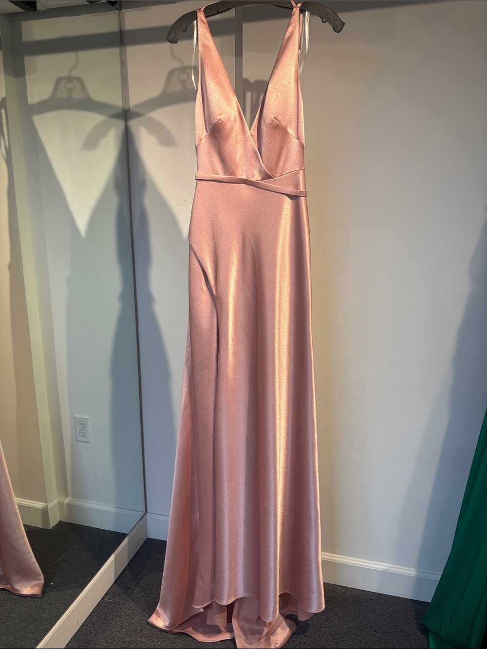 Terani Couture 1326 Pink Satin V-Neck Evening Dress